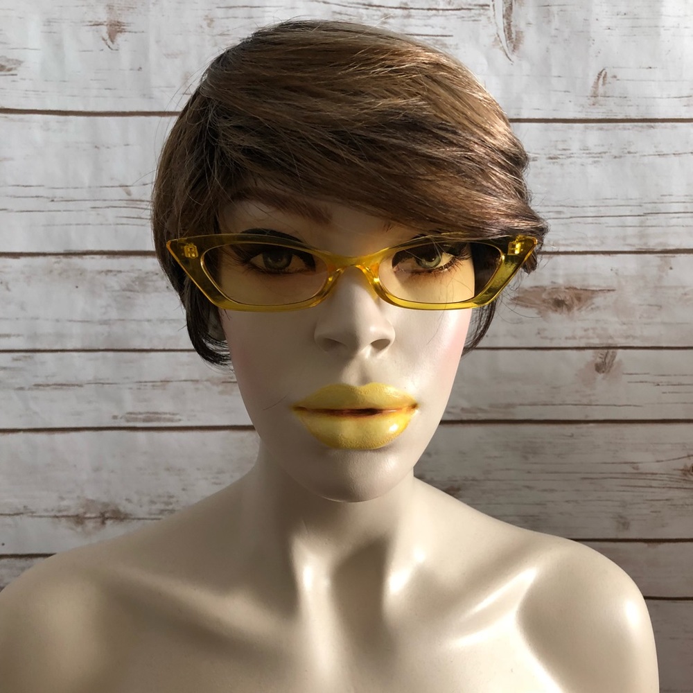 Yellow Slim Cat Eye Translucent Sunglasses W/Case - Picture 2 of 3